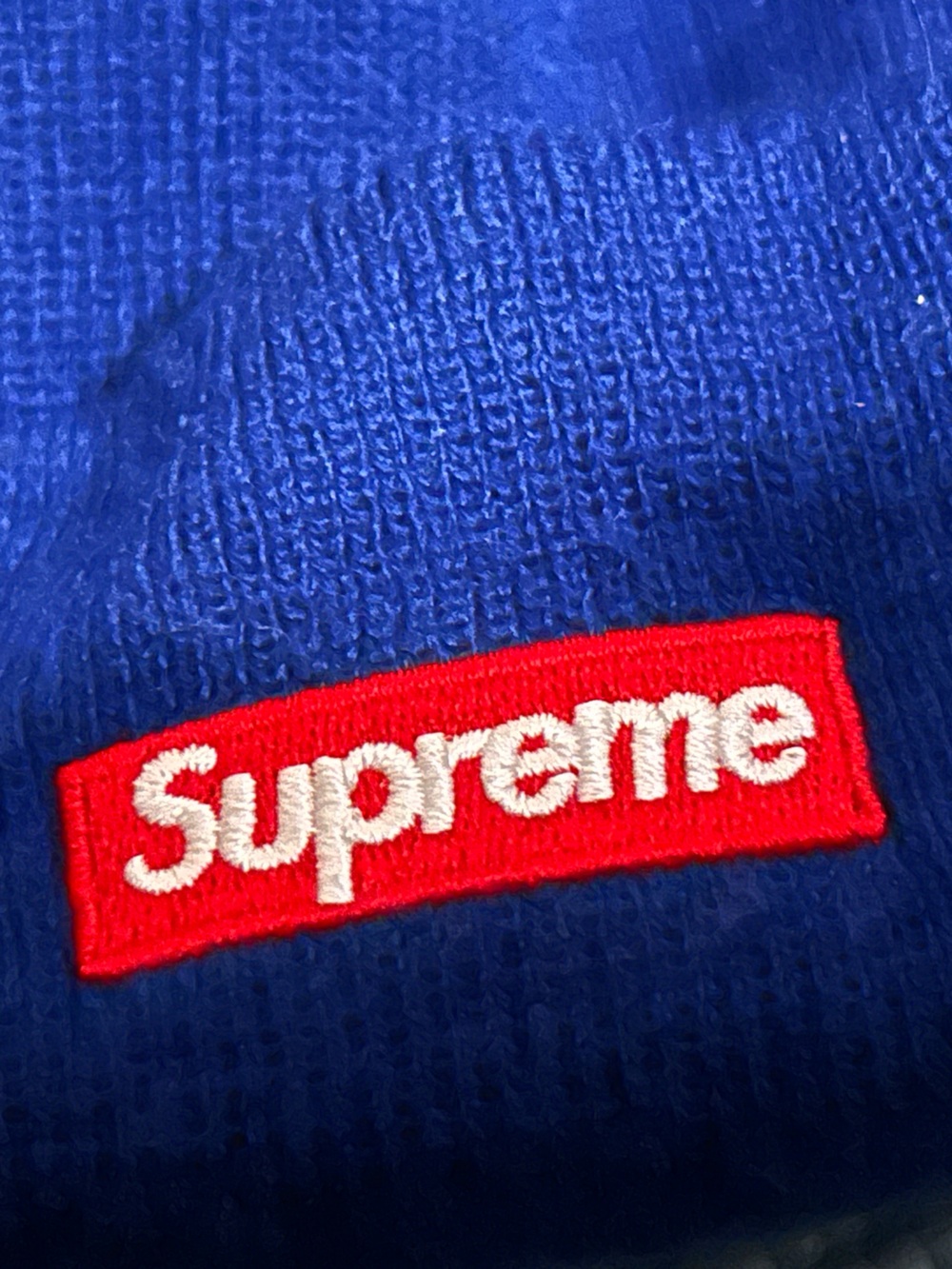 Supreme Royal Blue Beanie with Red Box Logo. Great used condition.